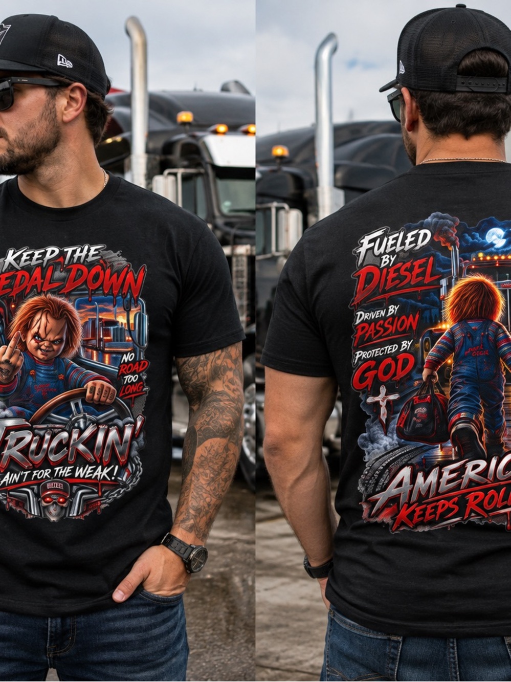 Graphic Diesel Trucking T-Shirt - Black